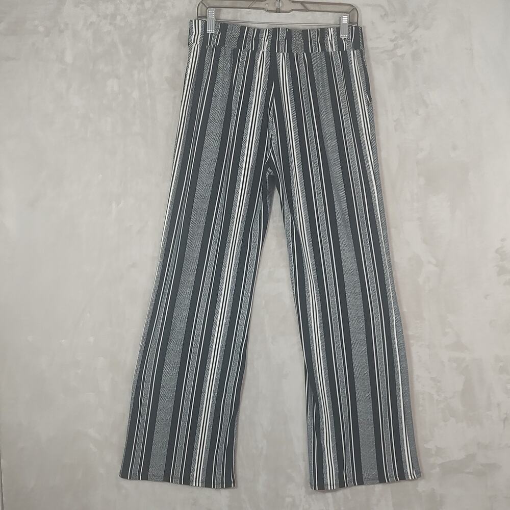 Women's Black White Striped Wide Leg Pants by Joe B. Pullon Tie-Belt Size Large - Picture 2 of 16